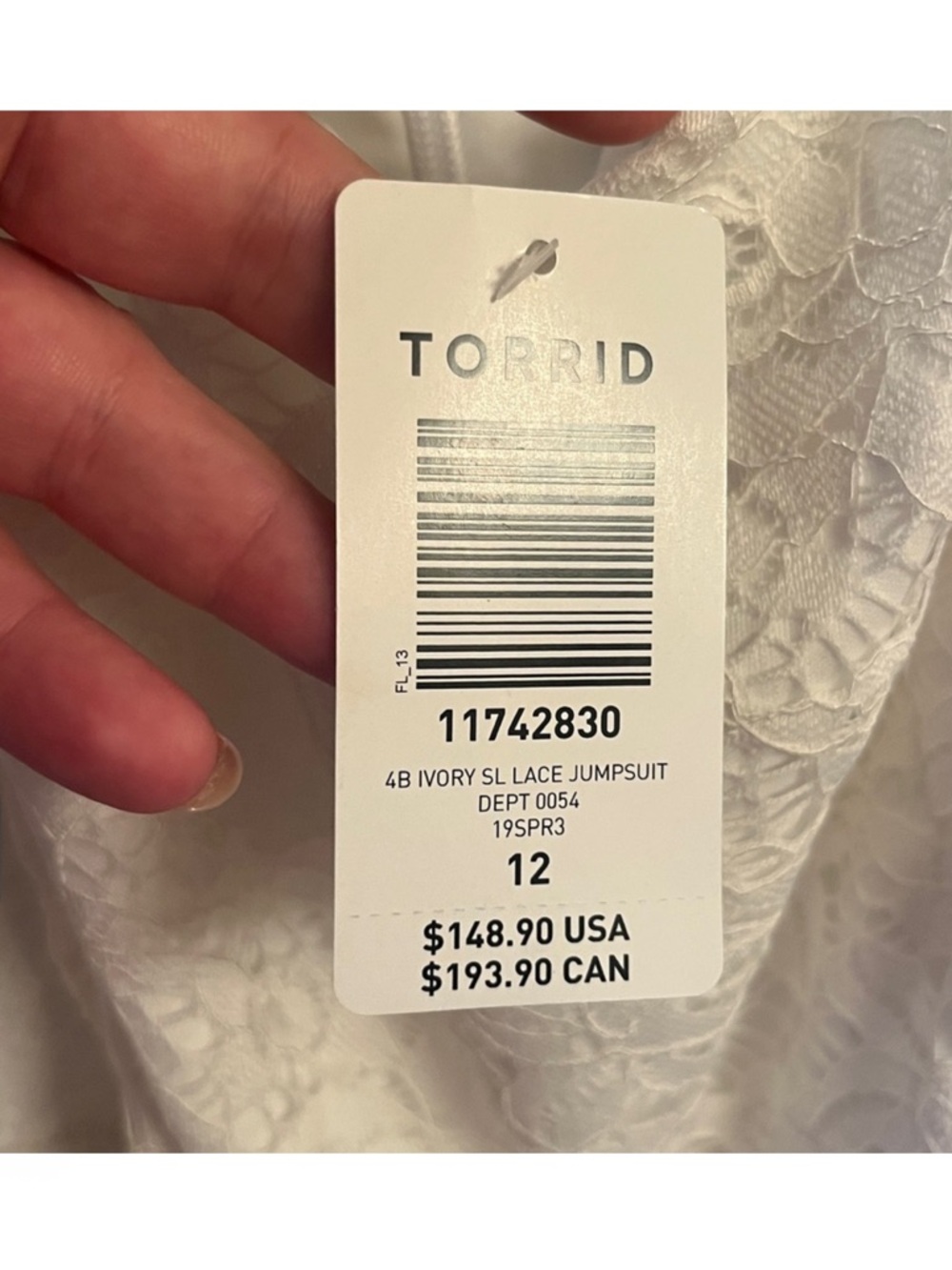 Torrid NWT Special Occasion White Lace Jumpsuit size 12 - Picture 4 of 5